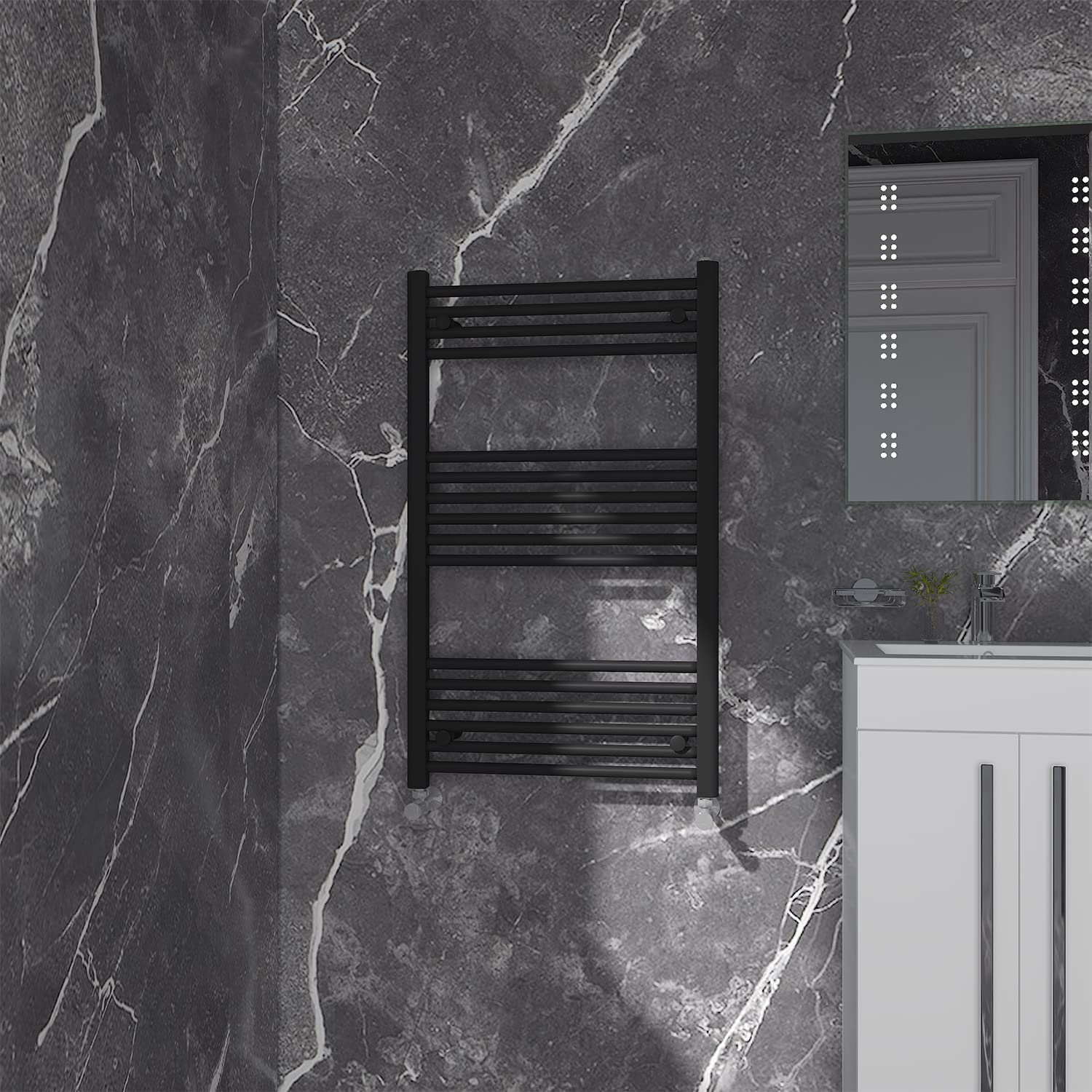 NRG Black Straight Central Heating Towel Rail Bathroom Heated Rad Radiators Ladder Warmer - 1000×600mm