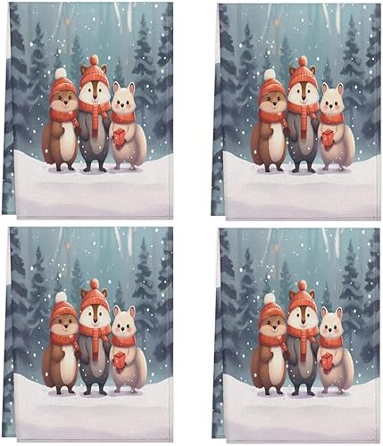 Miniatura 1 de Juego de 4 paños de cocina y paños de cocina con diseño de animales de Navidad, 17.7 x 28.3 pulgadas, absorbentes con lazo para colgar, toallas de