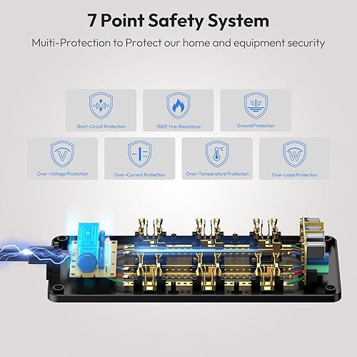 Miniatura 7 de NTONPOWER Regleta de alimentación con protector de sobretensiones de cable largo de 4000J, cable de extensión de 25 pies con 12 salidas y 4 puertos