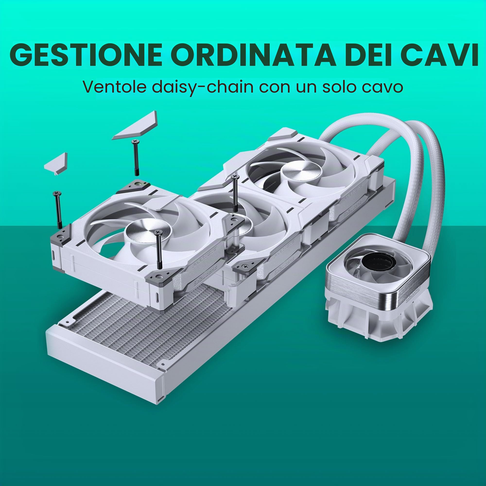 Dissipatore di calore a liquido per CPU Phanteks GO 360D30 X2 AIO, design del condensatore AIO EvolvX2,ventole D30-120 DRGB con prestazioni 3x,per Intel LGA 1851,1700,1200,115x e AMD AM4/AM5, Bianco