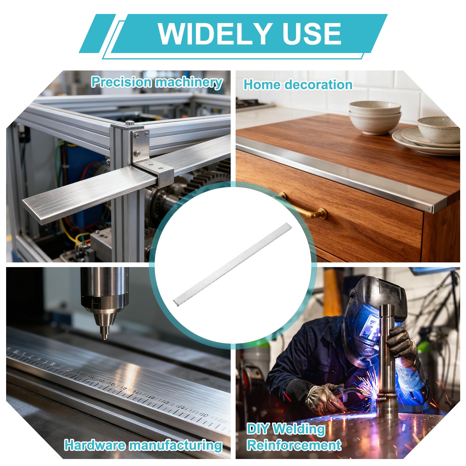sourcing map Lot de 2 barres plates en acier inoxydable 316, 4 mm x 10 mm x 200 mm (L x l x L), barre en acier avec gants, finition brossée pour industrie, loisirs créatifs
