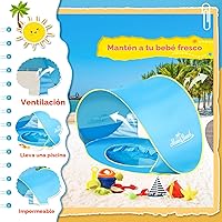 Vista 5 de Monobeach Tienda de playa para bebés con juguetes de arena de playa, sombra portátil desplegable para piscina UPF50+ protección UV, refugio solar