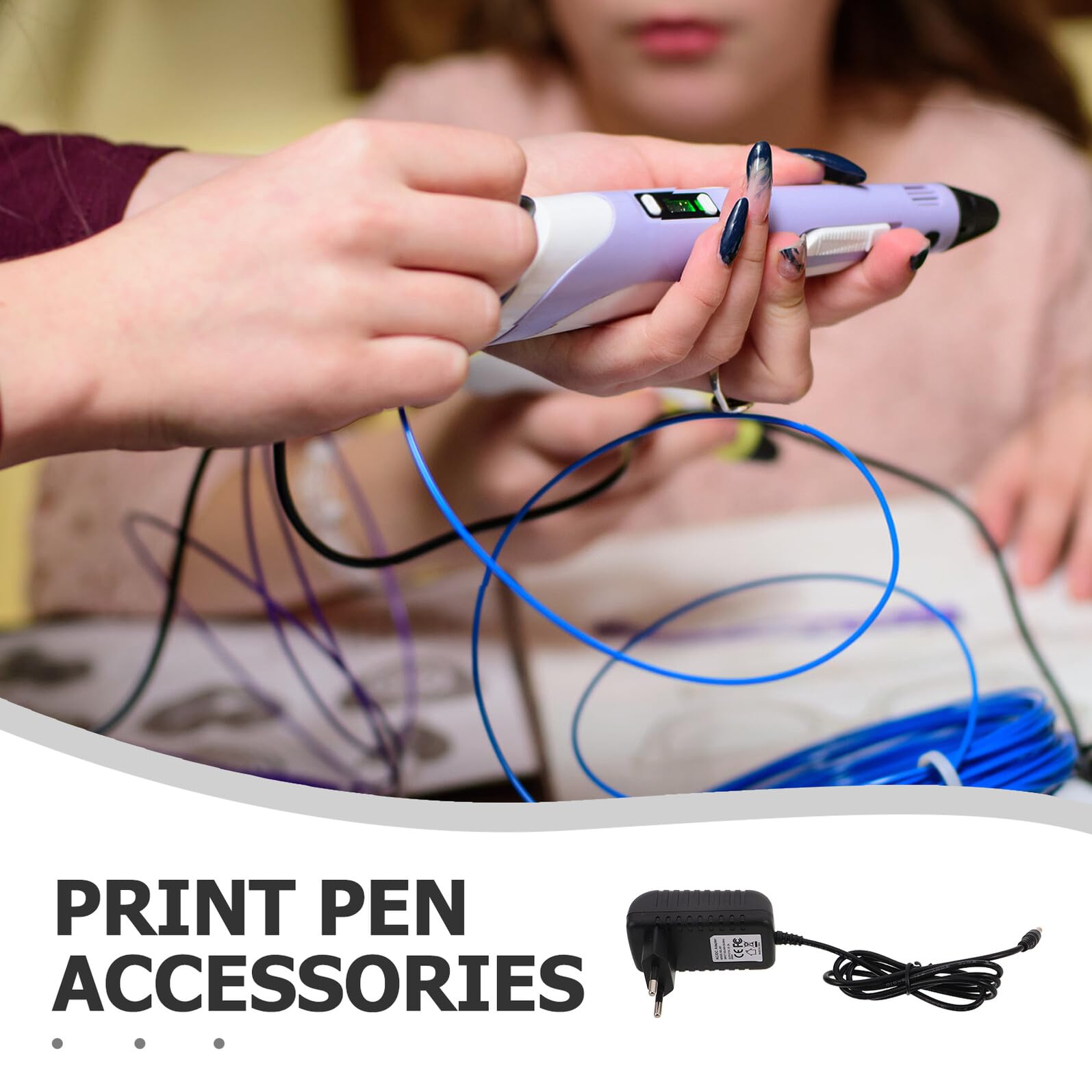Adaptateur Chargeur 5v pour Stylo 3d, Câble Alimentation Stylo Impression 3d, Prise Eu, Lot de 2 Pièces, Compatible pour Usage en Classe et Extérieur, Cordon