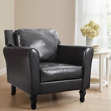 MAISON ARTS Clearance on Leather Accent Chair, Modern Club Chair with Tufted Upholstered and Rubber Wood Legs, Mid-Century Armchair for Living Room, Brown
