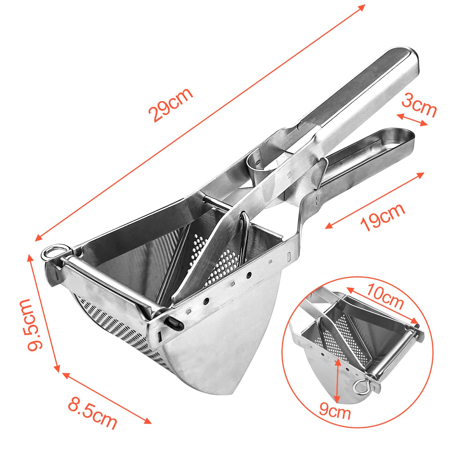 Schiacciapatate Acciaio Inox Con 3 Setcci - Professionale Per Purè Liscio E Omogeneo - Foto 3