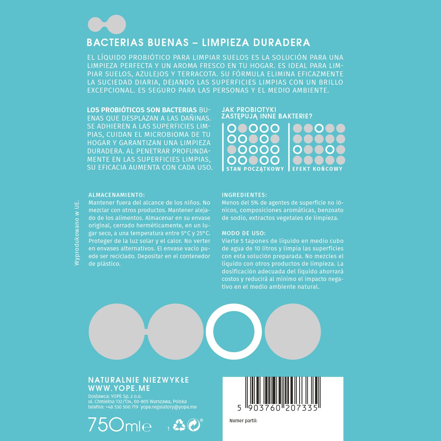 YOPE - Limpiador de Pisos Probiótico, Elimina Suciedad y Polvo, Sin Rayas, Terracota Linóleo Mármol Parquet, Página de Inicio, 99% Ingredientes Naturales - 750ml