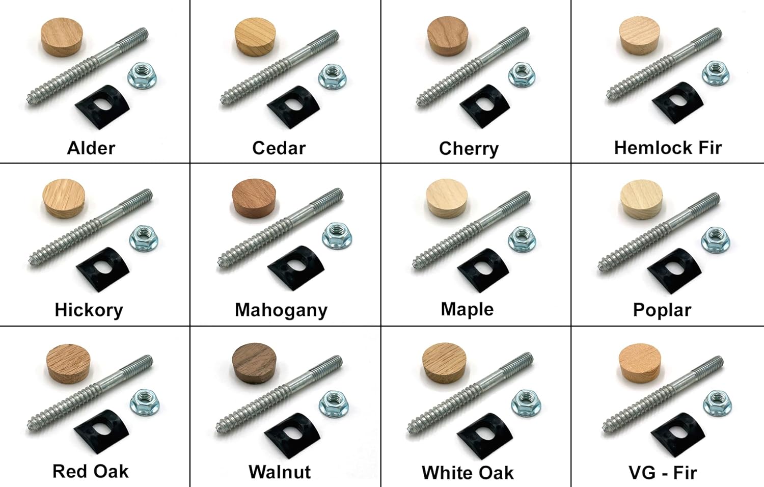 Stair Handrail Bolt Kit - Includes Rail Bolts (3 1/2" x 5/16"), Shoulder Nuts, Plastic Curved Washers, and 1" Tapered Hardwood Plugs, Handrail Fitting Hardware (White Oak, Set of 5)