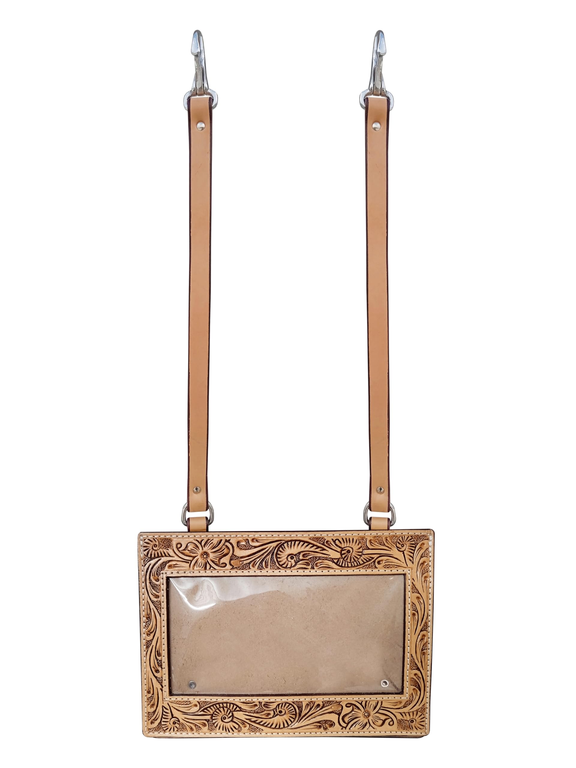 CHALLENGER Set of 2 Handmade Floral Tooled Tan Leather Livestock Horse Show Exhibitor Number Holder 33RS01