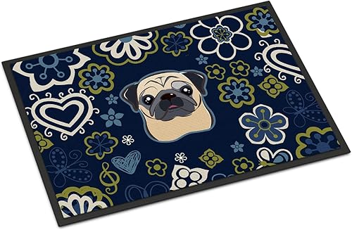 Miniatura 86 de Caroline's Treasures BB1449JMAT - Tapete de bienvenida de carlino negro, 24 x 36 pulgadas, tapete azul para puerta delantera, para interiores