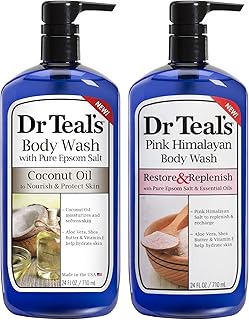 Dr. Teal's Body Wash Variety Gift Set (2 Pack, 24oz Ea.) - Restore & Replenish Pink Himalayan, Nourish & Protect Coconut Oil - Essential Oils & Pure Epsom Salt Treats Skin & Alleviates Daily Stress