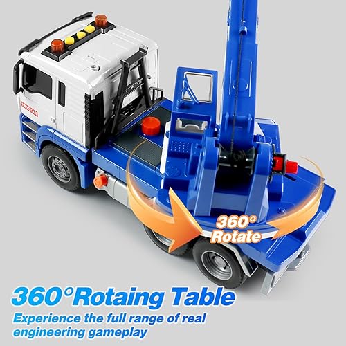 Miniatura 4 de Dwi Dowellin Camión Grúa Juguetes para niños pequeños 2-4, 3-5 Juguete de construcción con brazo giratorio, sonido y luces Camiones para niños