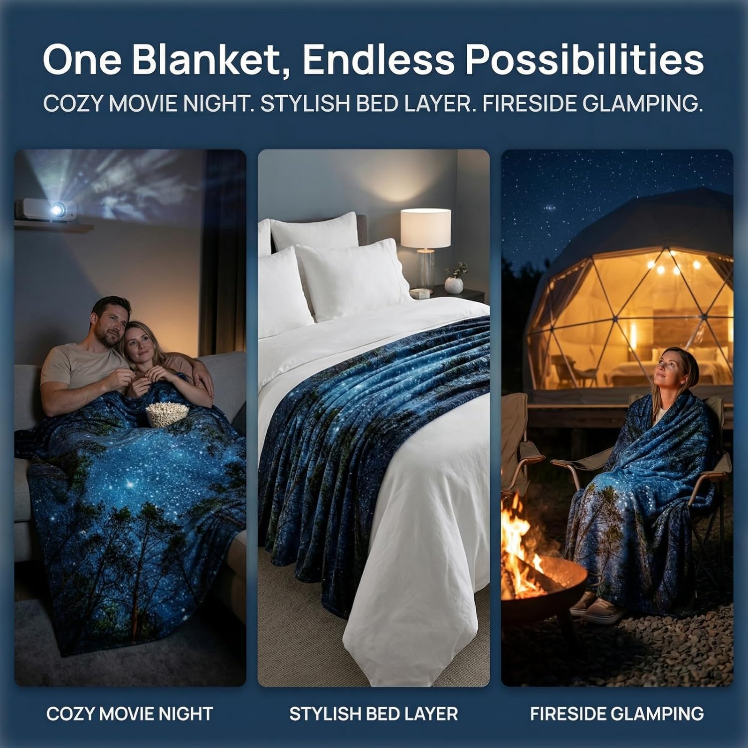 Throw Blanket, Starry Night Galaxy Forest Trees Fleece Throw Blanket for Couch Sofa Bed Chair Bed Camping Travel for Couples Man Women, 80 x 60 inch