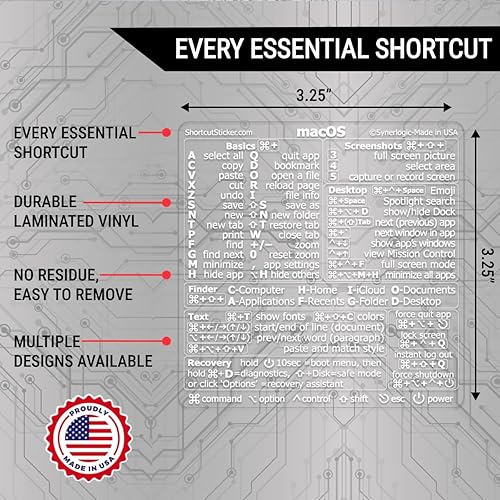 Miniatura 2 de SYNERLOGIC Mac OS (SonomaVenturaMontereyetc) Atajos de teclado, M1M2M3Intel - Adhesivo de vinilo transparente sin residuos para MacBook negro