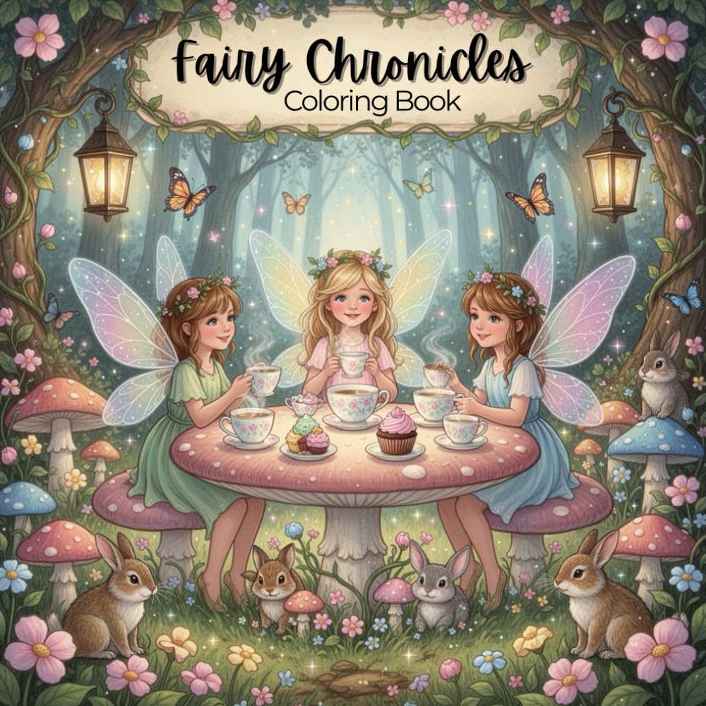 Fairy Chronicles Coloring Book: A Cute Cottagecore Fantasy Coloring Book with Fairies, Mushroom Houses, Enchanted Forests, Dragonflies, Lanterns, and Magical Garden Scenes for Relaxation