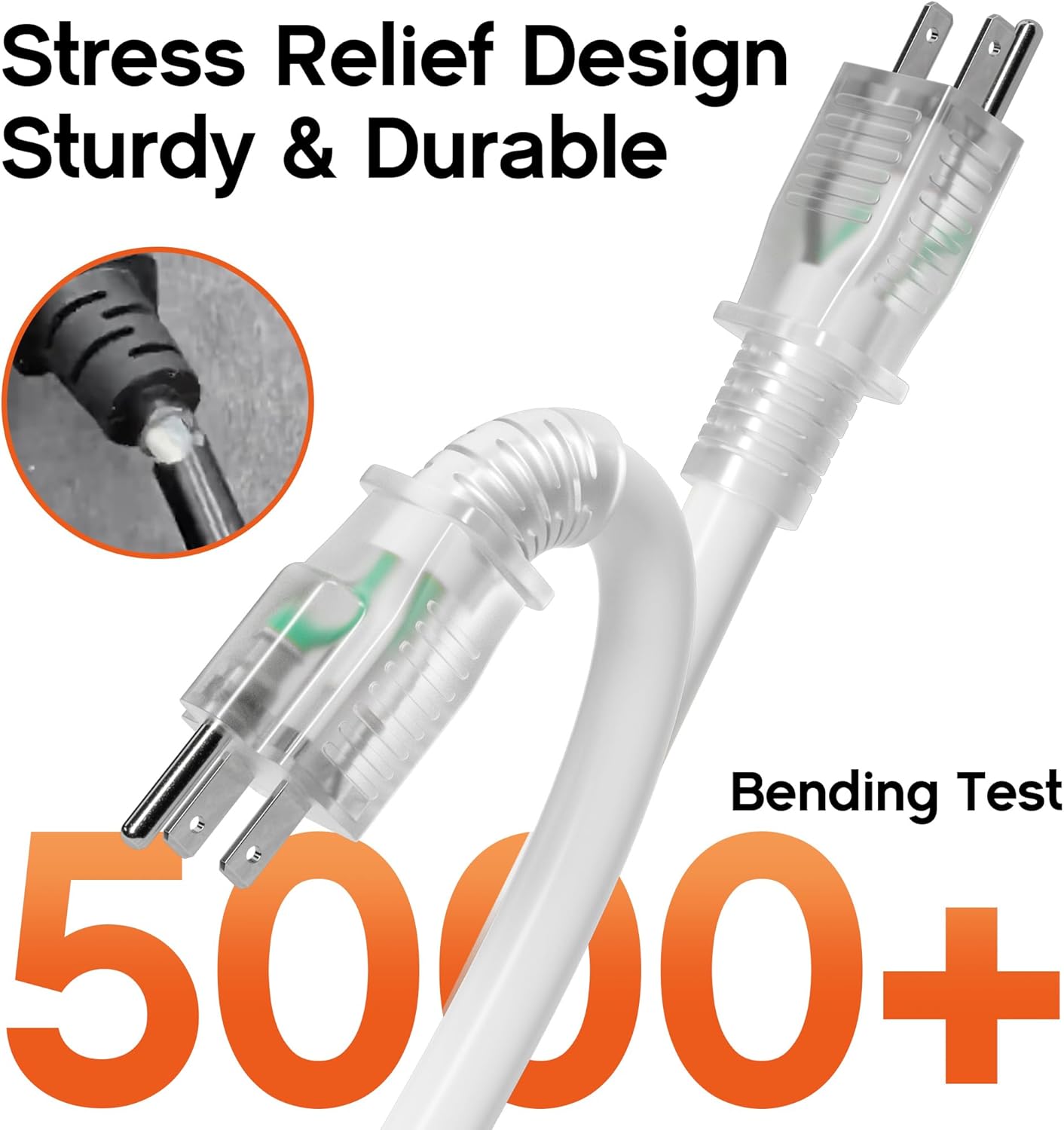 25 ft 12 Gauge Heavy Duty 3 Outlet Extension Cord Splitter with Indicator, Waterproof Outdoor Extension Cord with Multiple Outlets, 15A 1875W for Small Appliances, ETL Listed, White SJTW