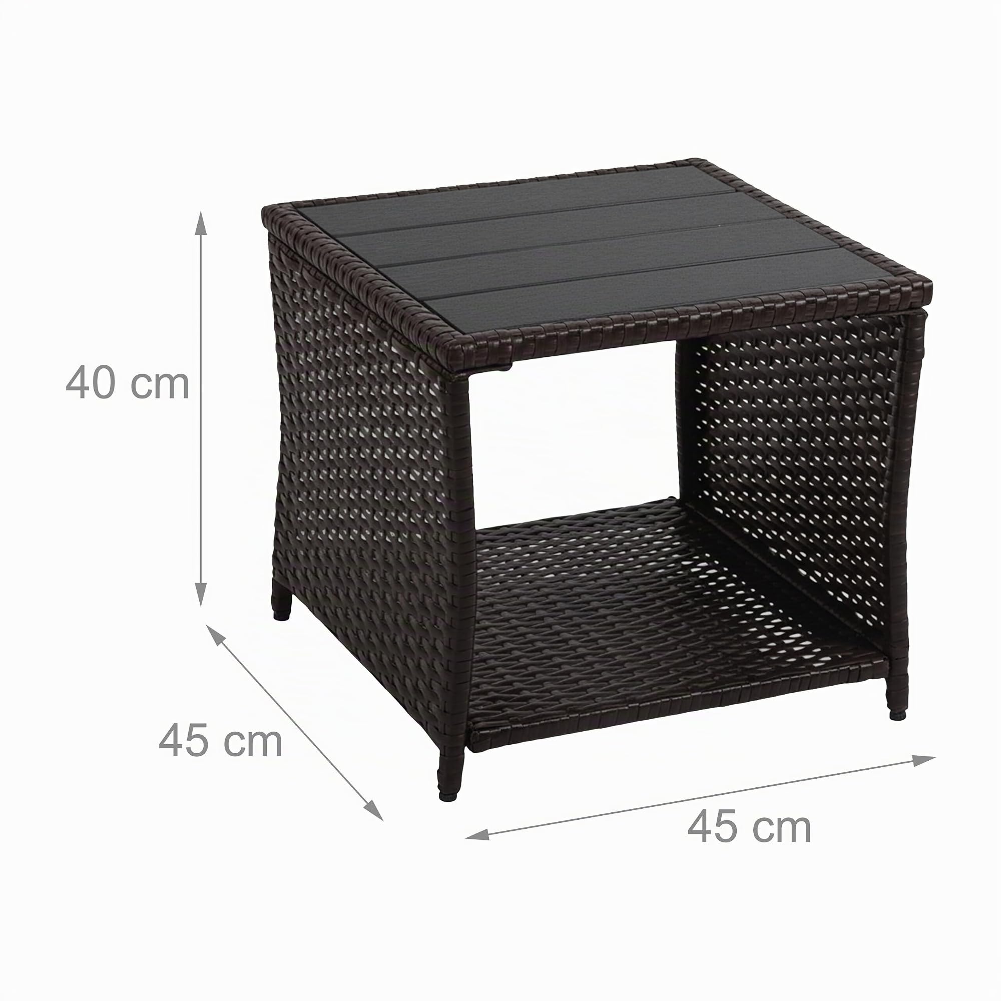 Relaxdays Table de Balcon carrée, H x L x P 40 x 45 x 45 cm, polyrotin/WPC/Acier, Marron, pour extérieur