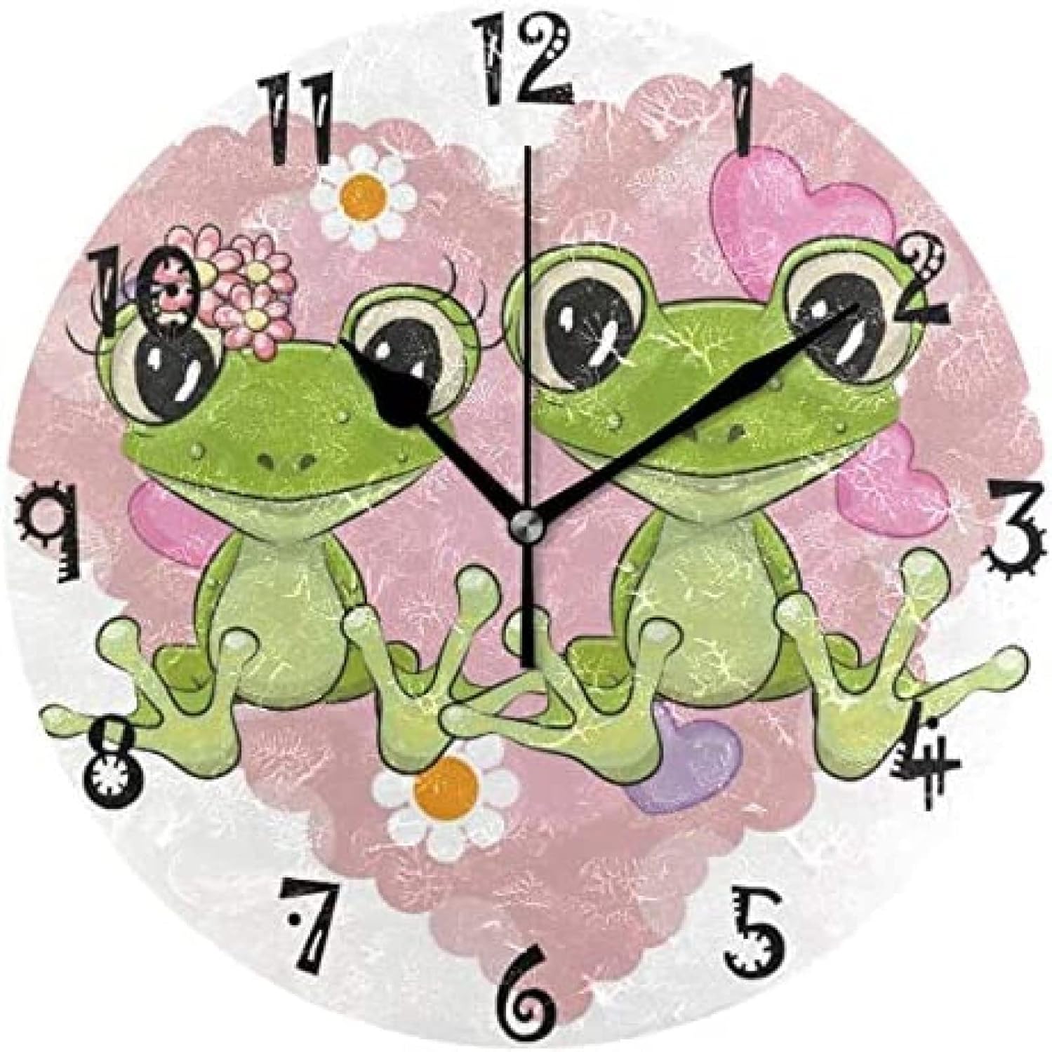 Wall Clock Art Pink Love Frog Heart Circular Wall Clock