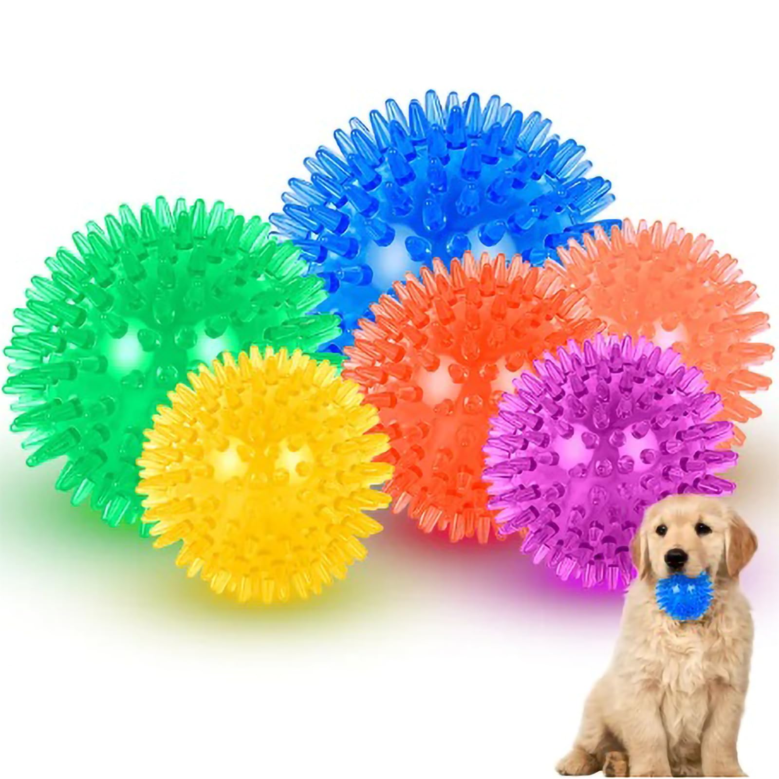 Generic Squeaky Dog Toy Balls, 3-Pack, Assorted Colors, Spiky Texture for Dental Health, Durable & Safe Rubber for Teething, Ideal for Training &