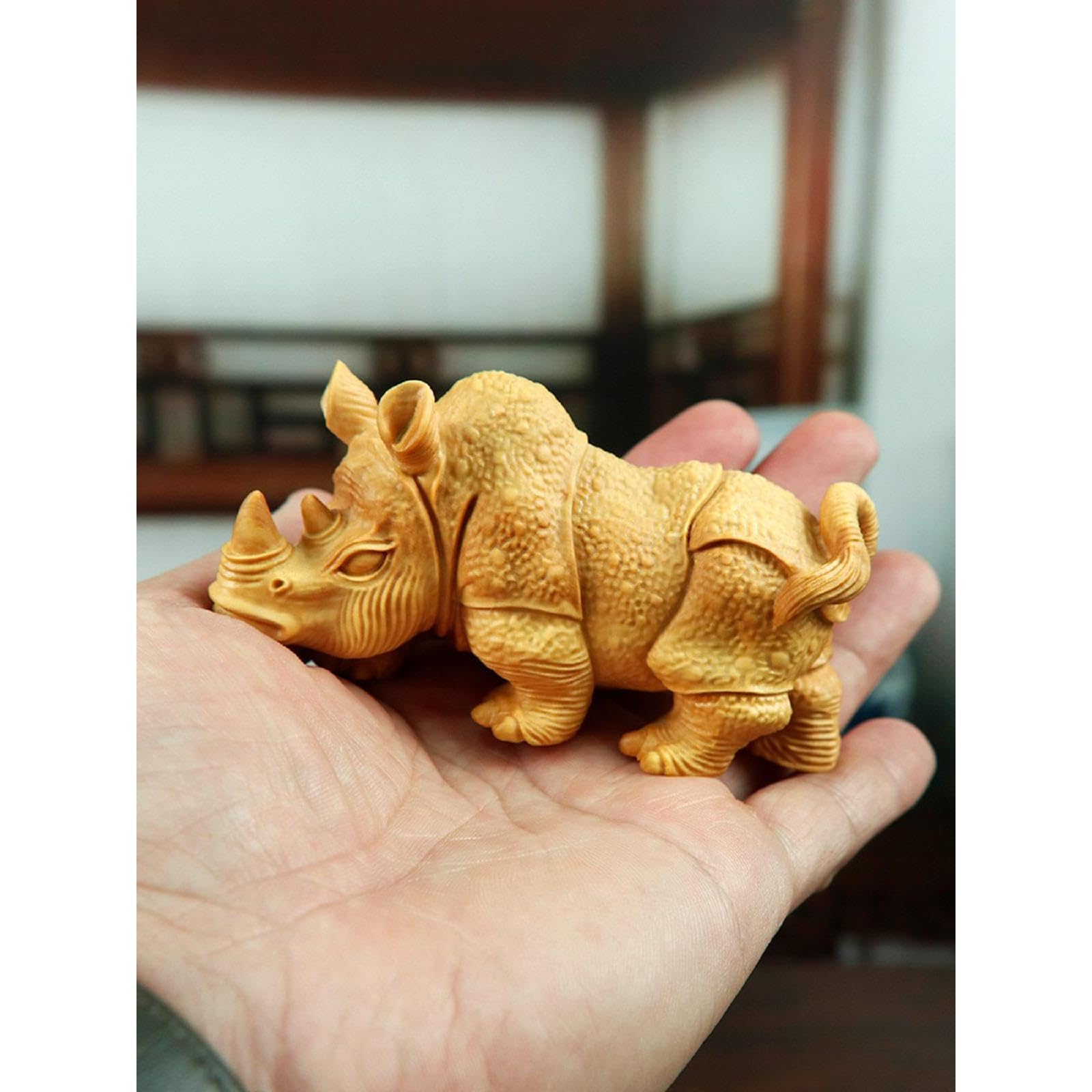 Amazon.co.jp: 木製の彫像サイの動物彫刻木彫りの装飾ツゲの木の