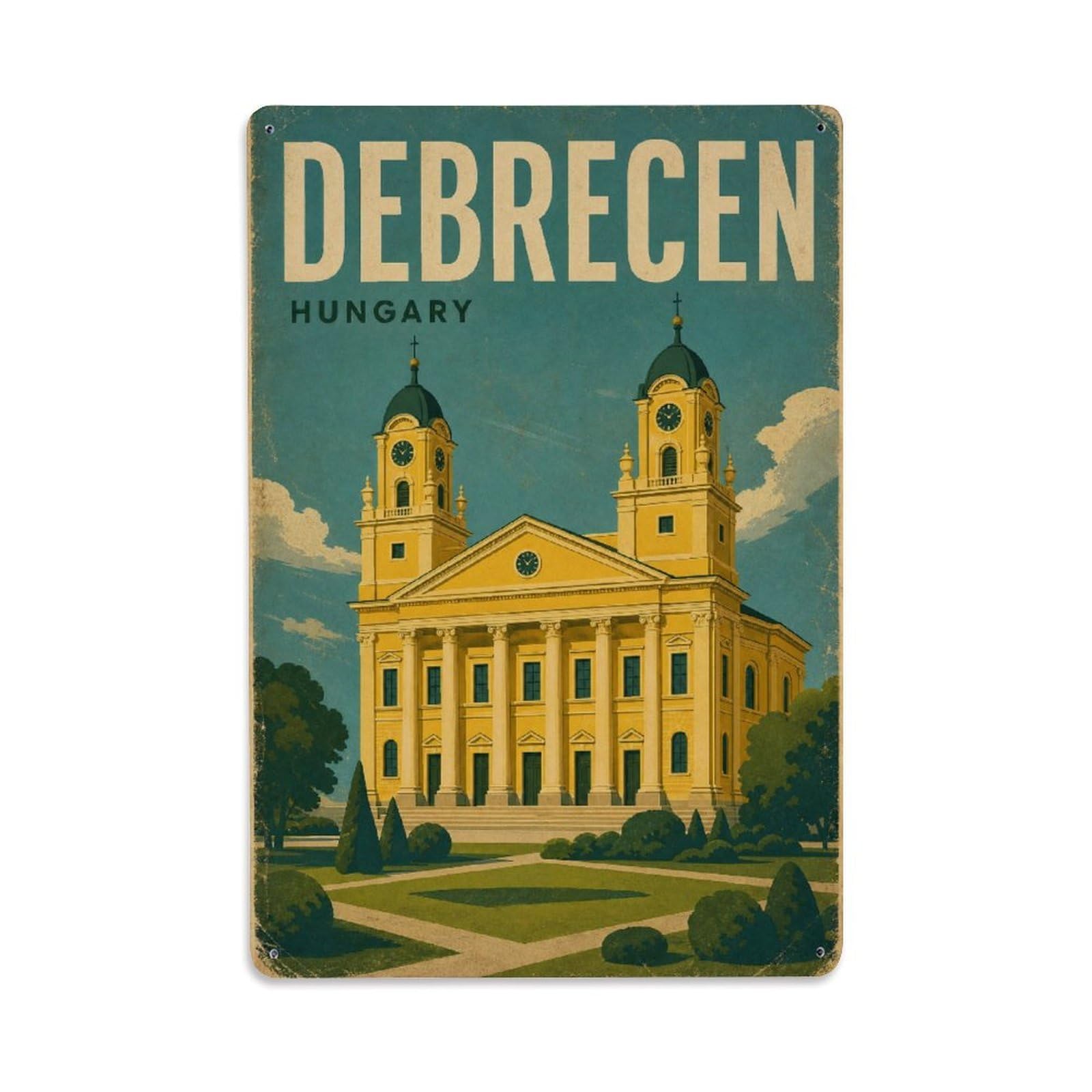 Travel Vintage Hungary Debrecen Metal Tin Sign Plaque Wall Decor for Cafe, Club Bar, Office, Garden Metal Poster 8x12Inch