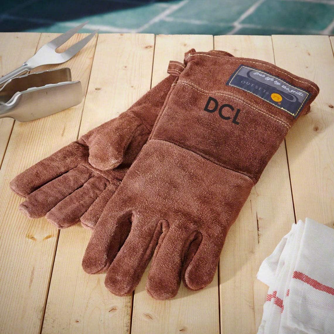 Personalized Leather Grilling Gloves | Custom Monogram, Name or Message | Grilling Gift for Dad | Outset F234 Leather Grill Gloves