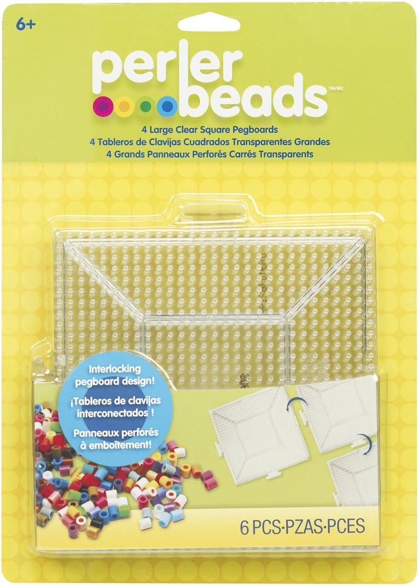 Perler Beads 80-22666 Clear Square Pegboard Set, 12 Pieces