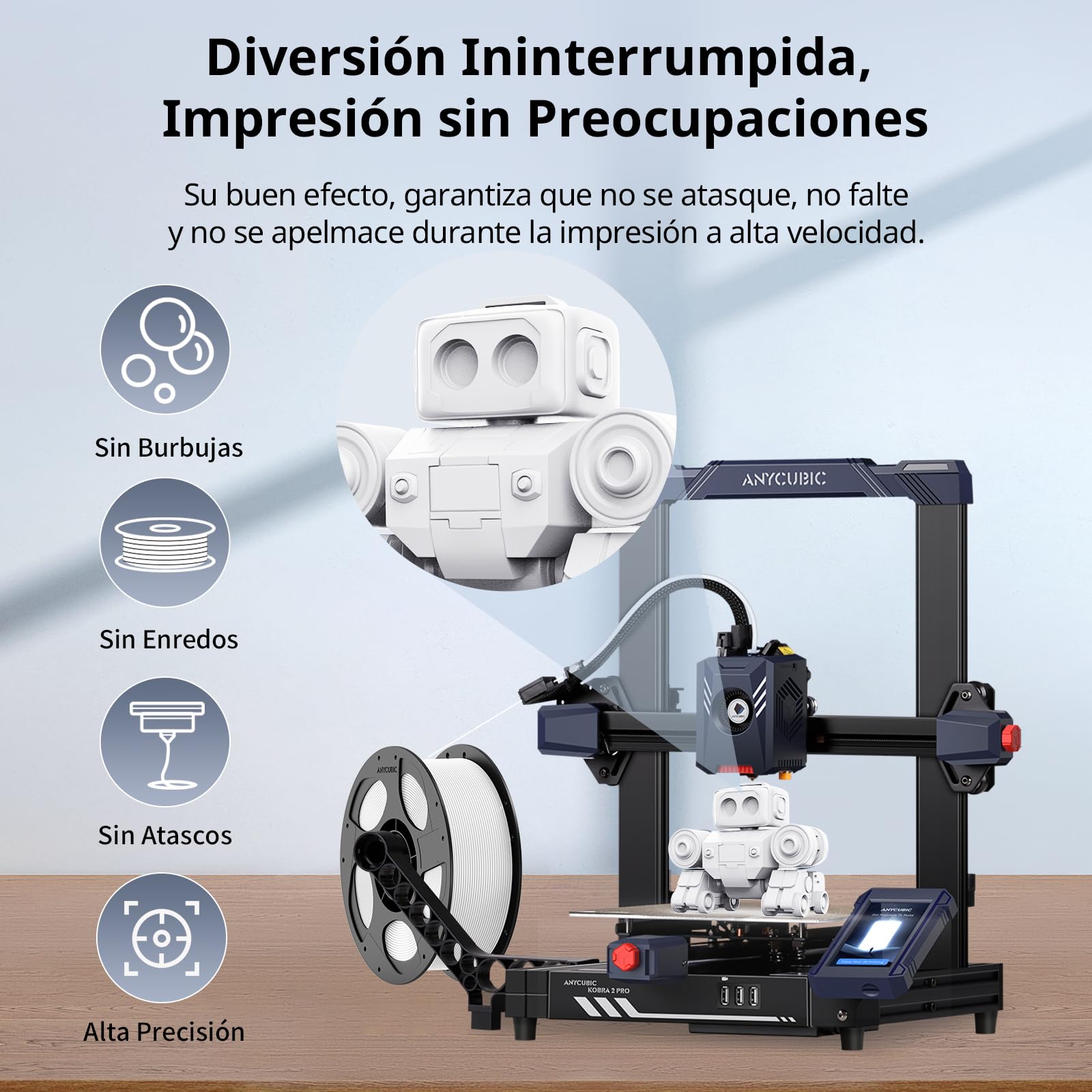 ANYCUBIC Filamento de Alta Velocidad para Impresora 3D 1,75mm 10KG | Carrete Desmontable y Reutilizable, 10X Más Rápido, Identificación Inteligente, +/-0,02mm de Precisión, Blanco Brillante