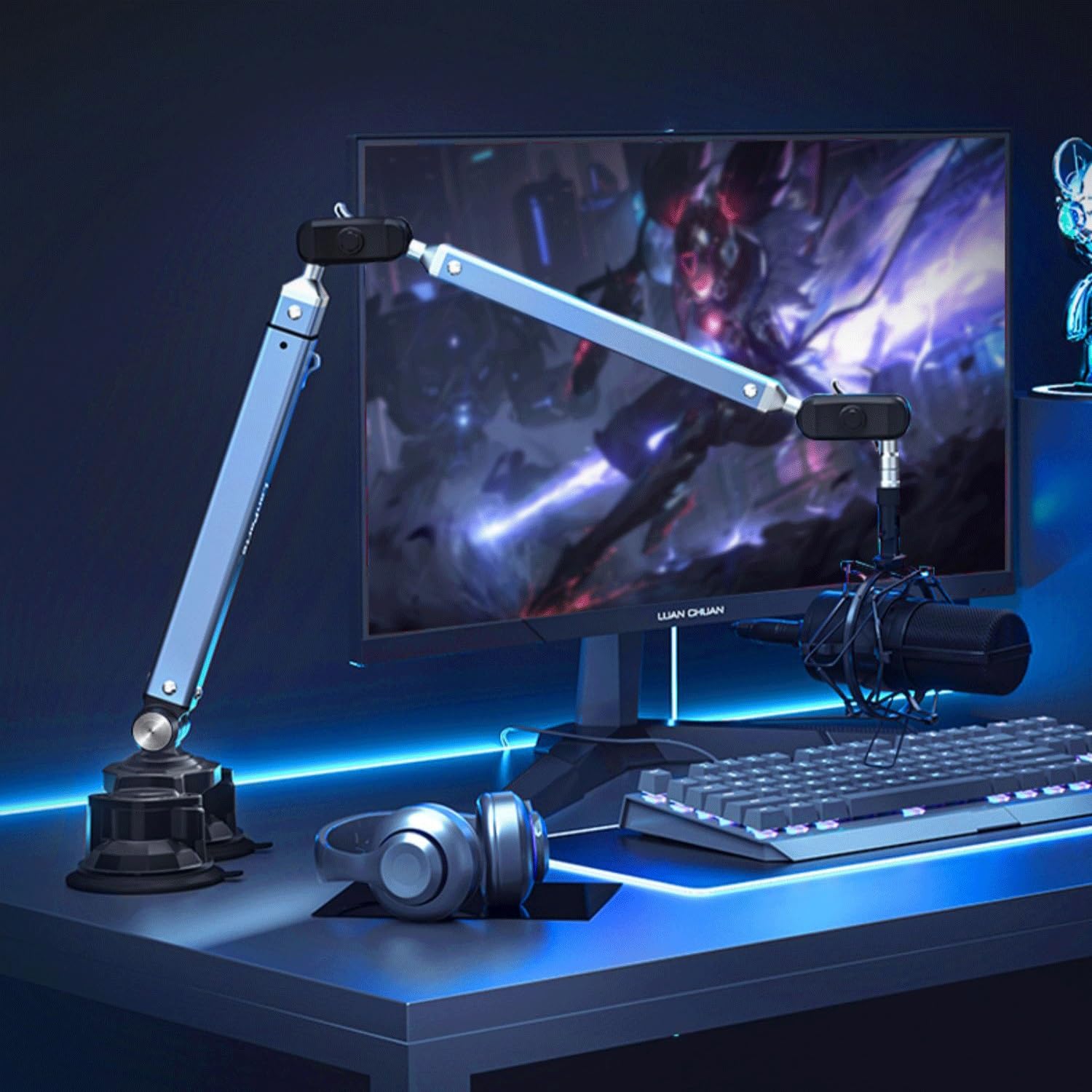 Support De Bras De Perche De Microphone, Bras De Micro Réglable À Profil Bas, Supports De Micro Rotatifs, Support En Porte-à-faux De Bureau For Studio D'enregistrement En Streaming De Podcast De Jeu
