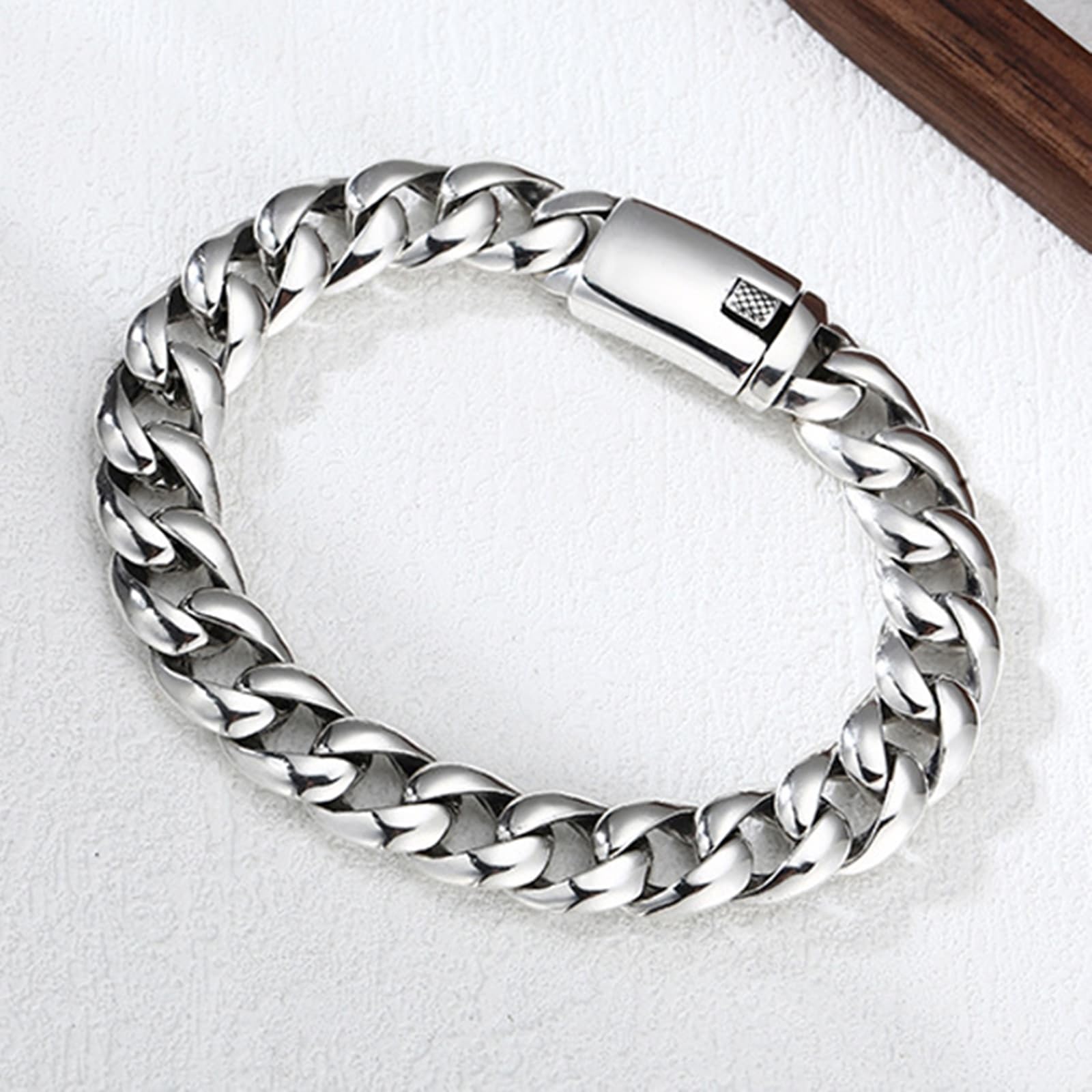 Pulsera de cadena cubana pulida de plata 925 auténtica para hombre