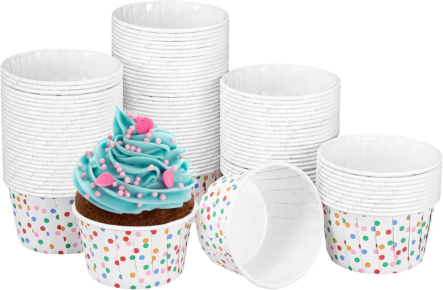 Cake Cups Disposables Paper Baking Cupcake Cases Dessert Cups Rainbow Polka Dot Ice Cream Bowls 100PCS cake