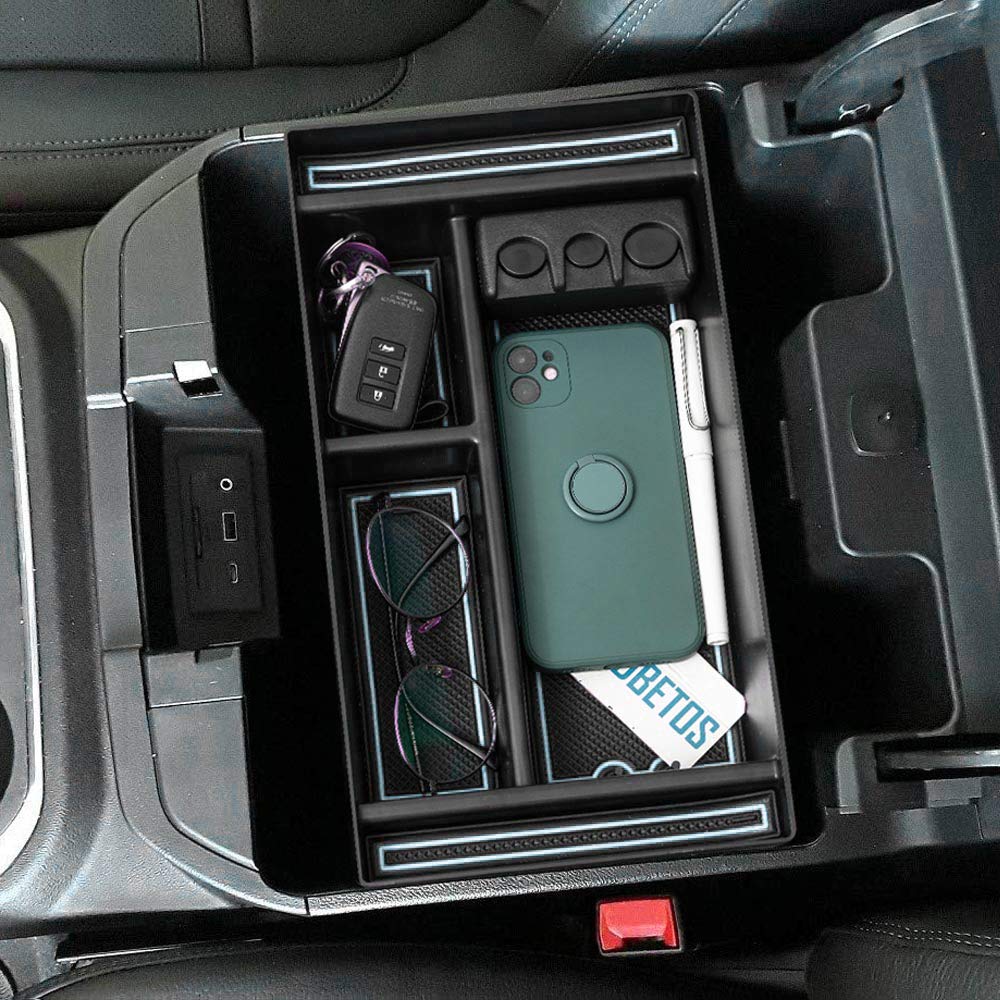 EDBETOS Center Console Organizer Tray Compatible with Chevy Silverado 1500/ Sierra 1500 2019-2022 Accessory and 2020-23 Silverado/Sierra 2500/3500 HD Armrest Box -Full Console w/Bucket Seats -White