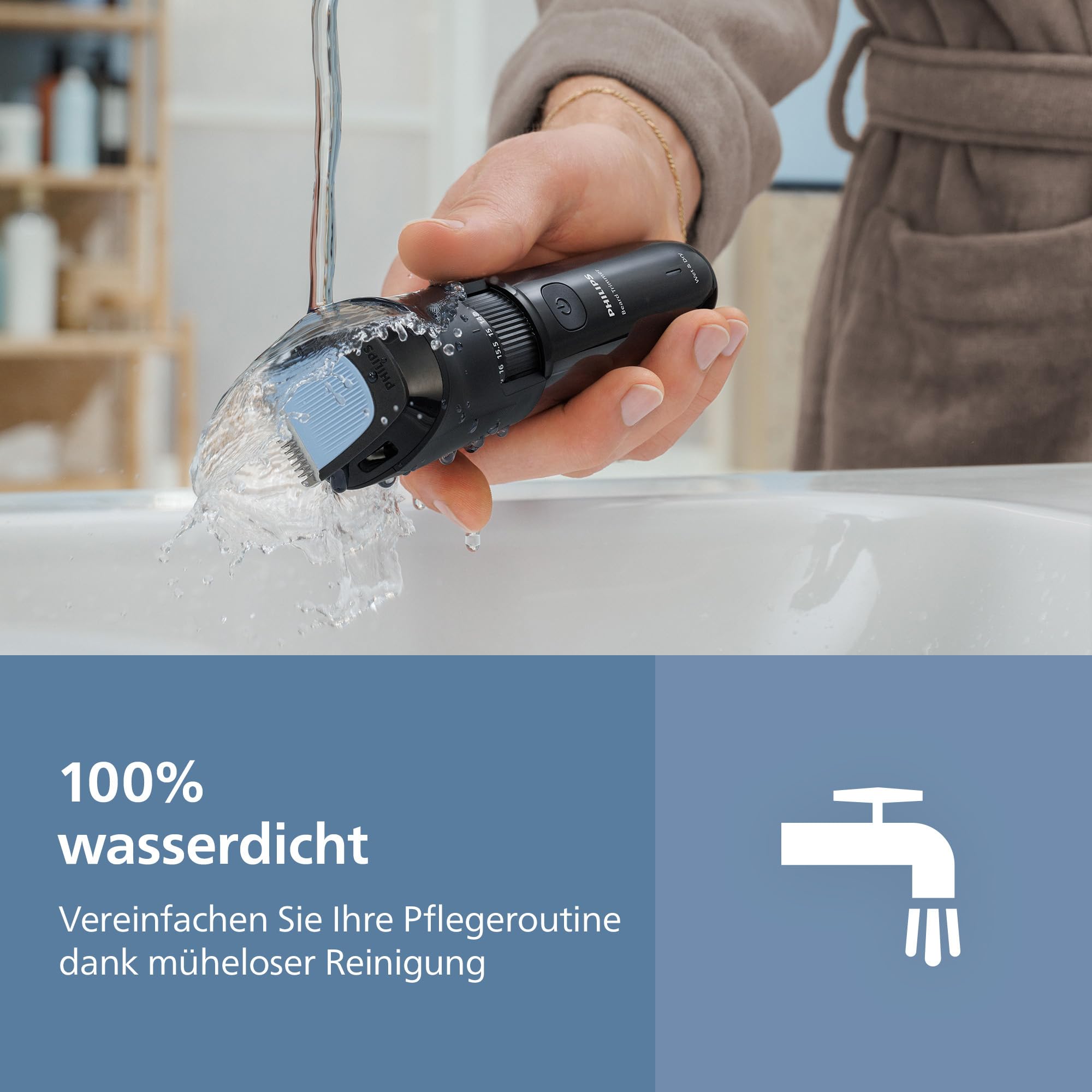 Philips Bartschneider 3000er-Serie – selbstschärfende Metallklingen, 40 Längeneinstellungen, Lift&Trim-Kamm, 100% wasserdicht, Akkuanzeige, USB-Ladegerät, Modell BT3660/15