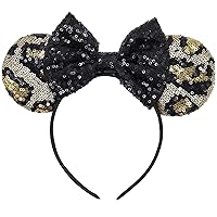 Vista 6 de Diadema con orejas de ratón de Minnie de leopardo, decoración de fiesta, diadema de orejas de ratón para disfraz de Halloween, accesorios para el 2