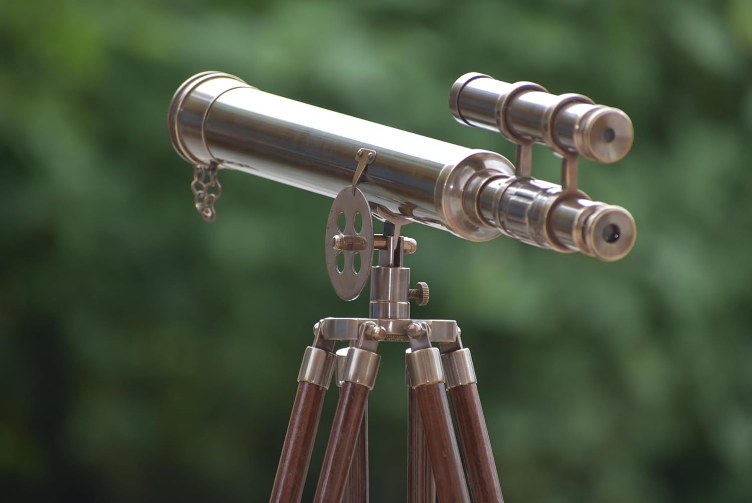 18" Brass Telescope with Wooden Tripod Polished Finish Spyglass for Nautical Decor Vintage Maritime Telescope with Adjustable Wood Stand Functional Antique Look for Home or Office (3)