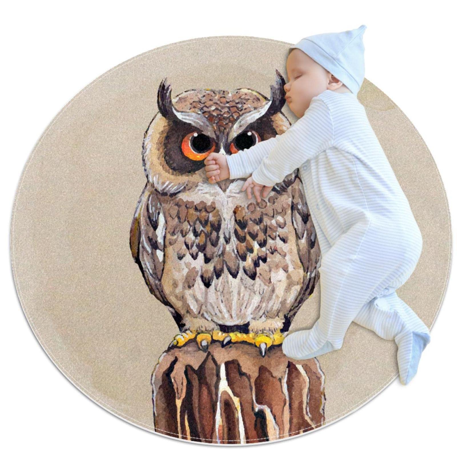 Tapis chouette pour enfants JDEZ rond de 80x80cm tapis de jeu pour filles et garçons