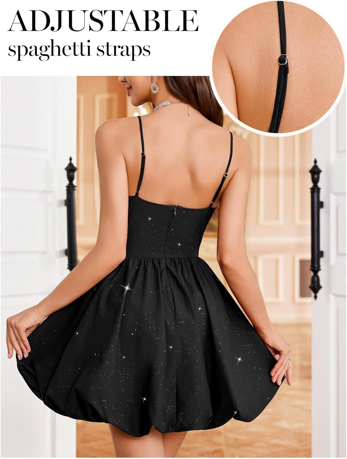 Aupuls Spaghetti Strap Bubble Prom Dresses for Teens, Sequin Short Cocktail Dress for Women - Image 4