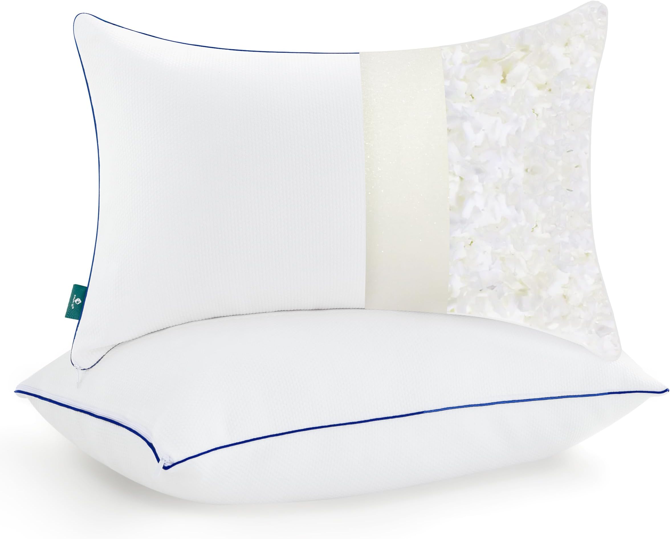 CHUN YIShredded Memory Foam Pillows Standard Size Set of 2, Bed Pillows for Sleeping 2 Pack for Back Stomach Side Sleepers, Firm Pillows with Removable Cover from Bamboo Rayon 20x26 in