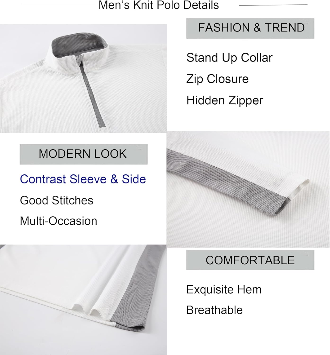 Alex Vando Mens Long Sleeve Zipper Golf Shirts Color Block Texture Polo Shirt for Men - Image 5