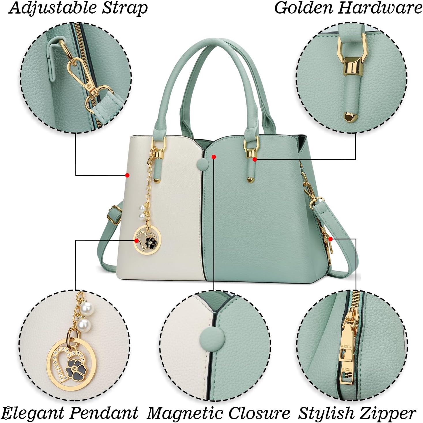 KKXIU Triple Compartments Women Purses and Handbags Trendy Satchel Top Handle Shoulder Bag for Ladies