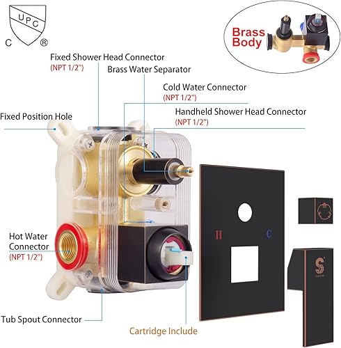 Miniatura 3 de SR SUN RISE Juego de grifo de bañera de metal de 16 pulgadas, sistema de ducha con boquilla de bañera, cabezal de ducha de lluvia cuadrado y