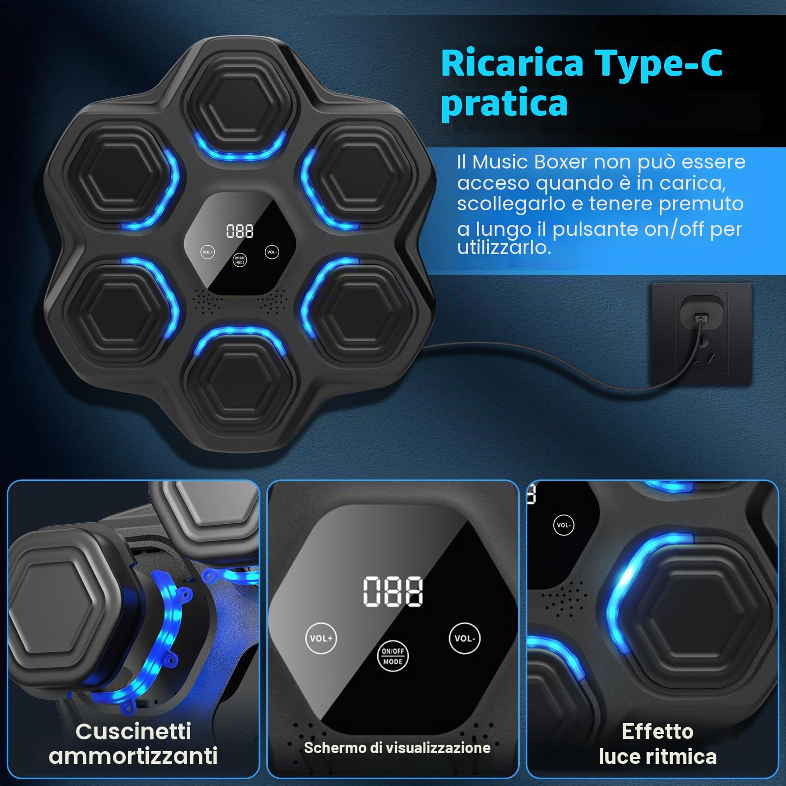 Macchina da Pugilato Musicale per Adulti Beatpunch Macchina da Boxe da Parete Musicale con Luce a LED e Guanti da Boxe, Beat Pugno Macchina Musicale per Adulti/Bambini, Articoli per l'allenamento per