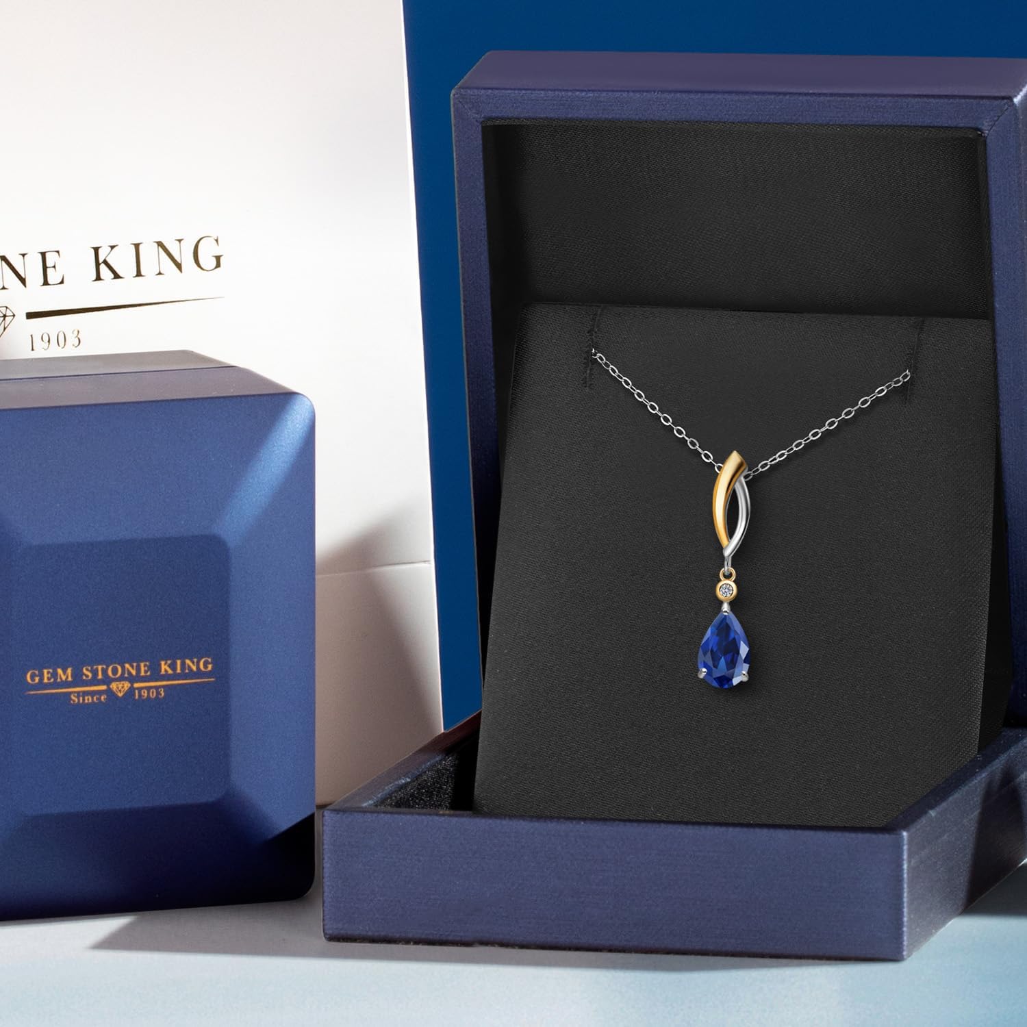 Gem Stone King Teardrop Necklace for Women | 925 Silver and 10K Yellow Gold | 9X6MM Pear Shape Gemstone Birthstone and White Lab Grown Diamond Pendant Necklace | With 18 Inch Silver Chain - Image 5