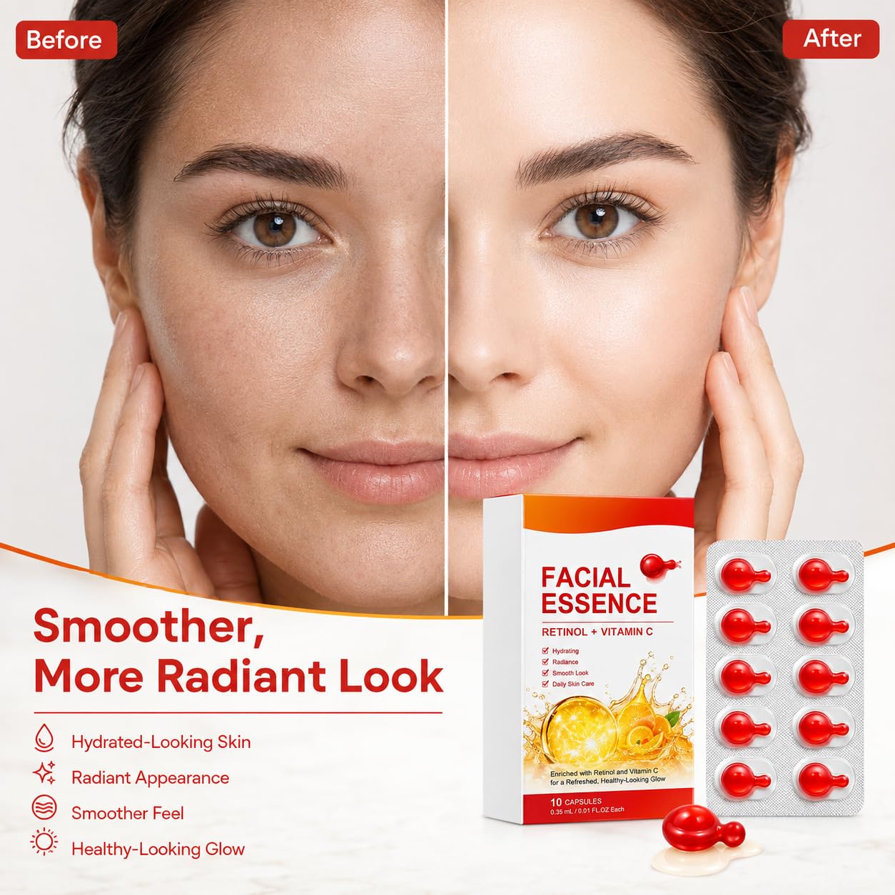 Cápsulas de esencia facial de retinol vitamina C, 40 tiras/4 cajas | Embalaje higiénico de una sola dosis