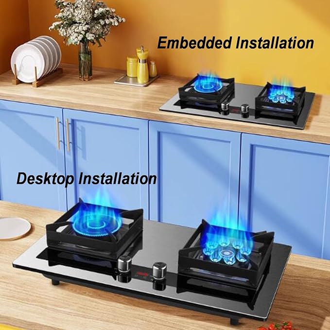 Estufa de Gas 2 Puestos, Acero Titanio, 75x43 cm, Empotrable o de Sobremesa miniatura 9