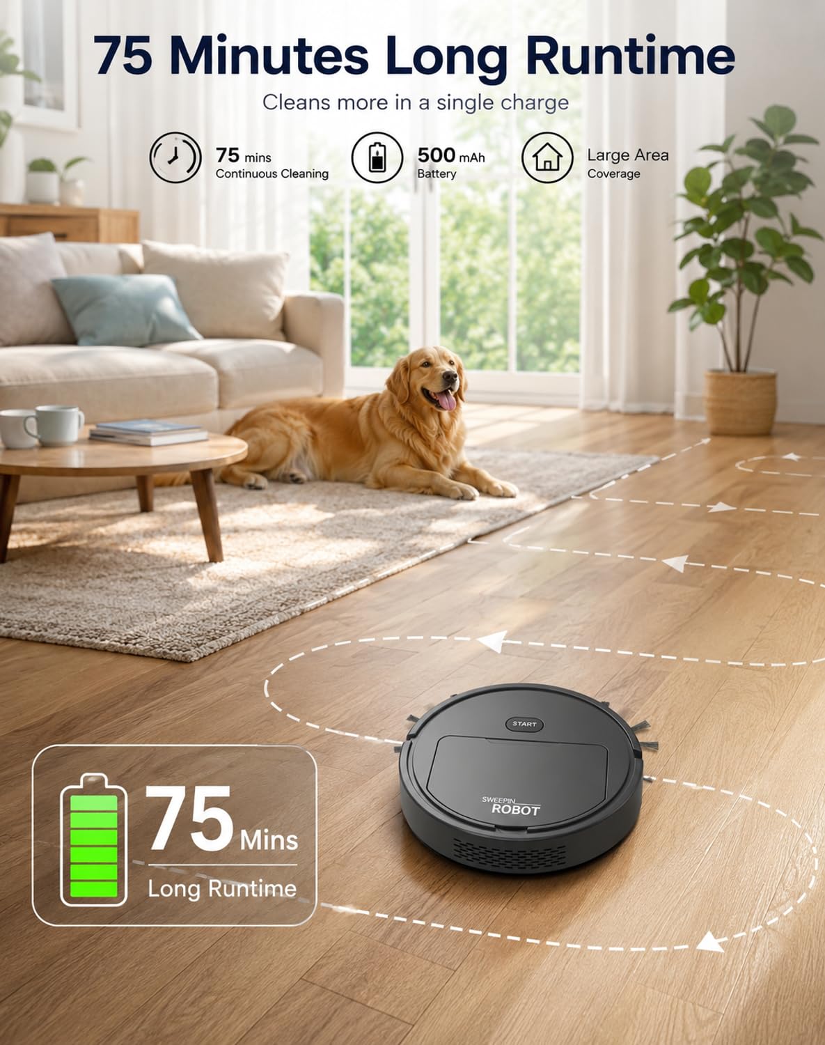 DustaPro Robot Vacuum for Home, Compact Automatic Floor Cleaner with Powerful Suction, Low Noise Operation, Cleans Pet Hair, Dust & Crumbs on Hardwood, Tile and Low-Pile Rugs，Black