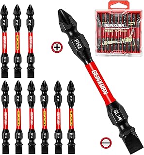 Geinxurn 10Pcs SL1/4-PH2 Impact Double End Screwdriver Bit Set, 2.56 in. #2 Phillips/Power Driver Bits, Magnetic S2 Steel Two Sides Screwdriver Bits Set with Storage M-Box