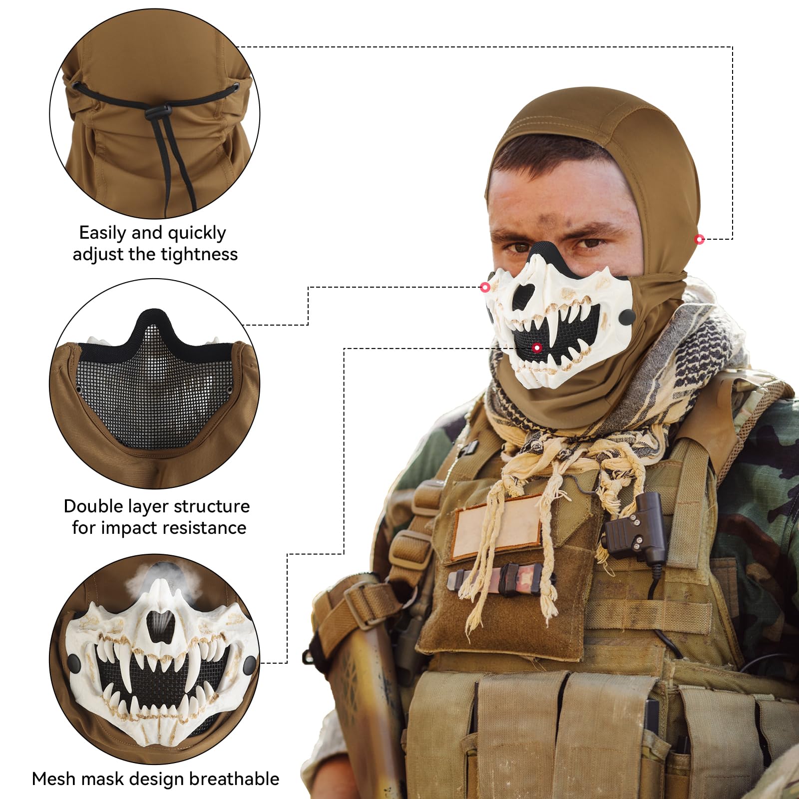 Snapklik.com : Airsoft Half Face Skull Masks Tactical Balaclava Full ...