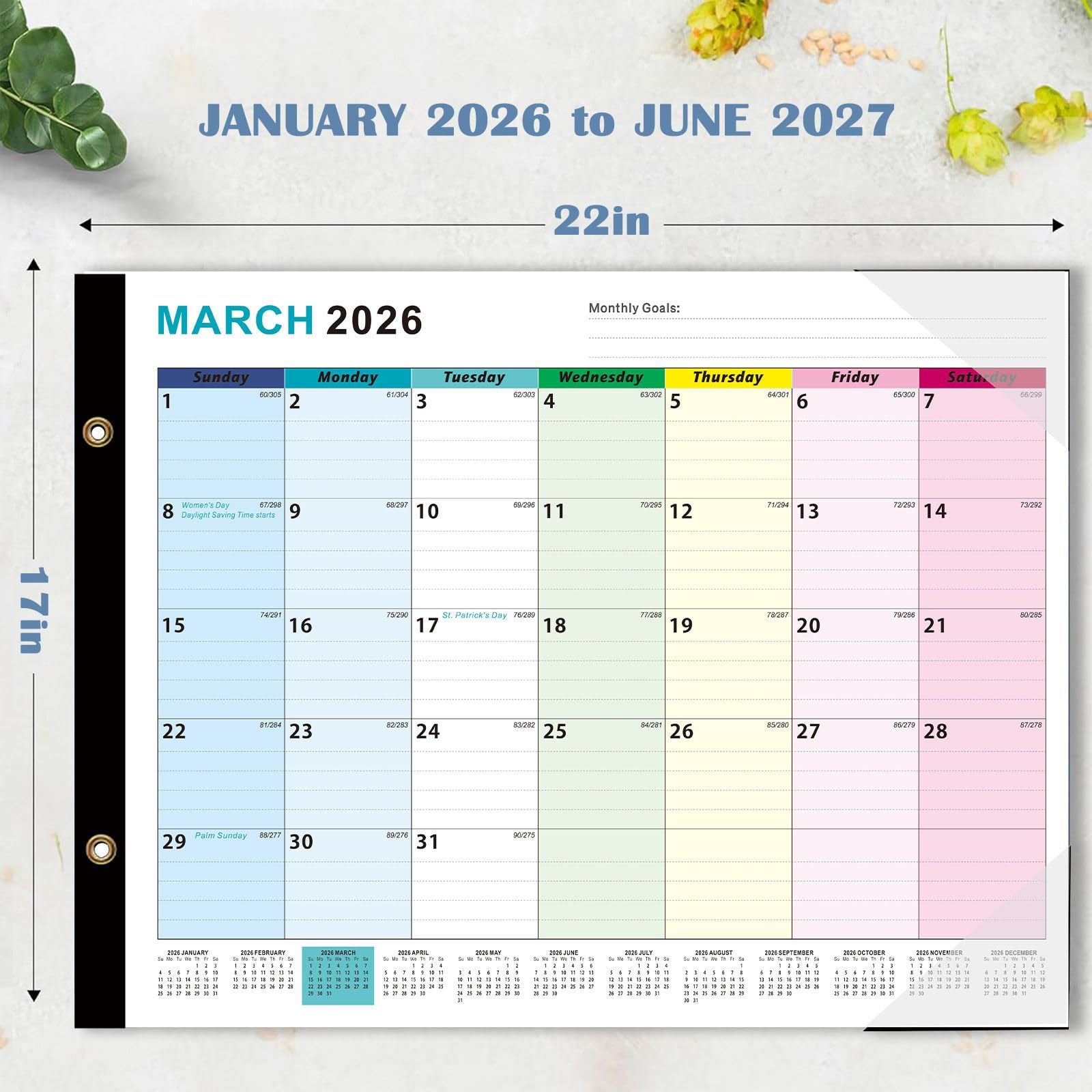 Trocken Löschbarer Kalender Für Die Wand | Januar 2026 Bis Juni 2027 Wandplaner Organizer | Wiederbeschreibbarer Terminplaner Mit Marker | Für Schule Büro Wohnzimmer