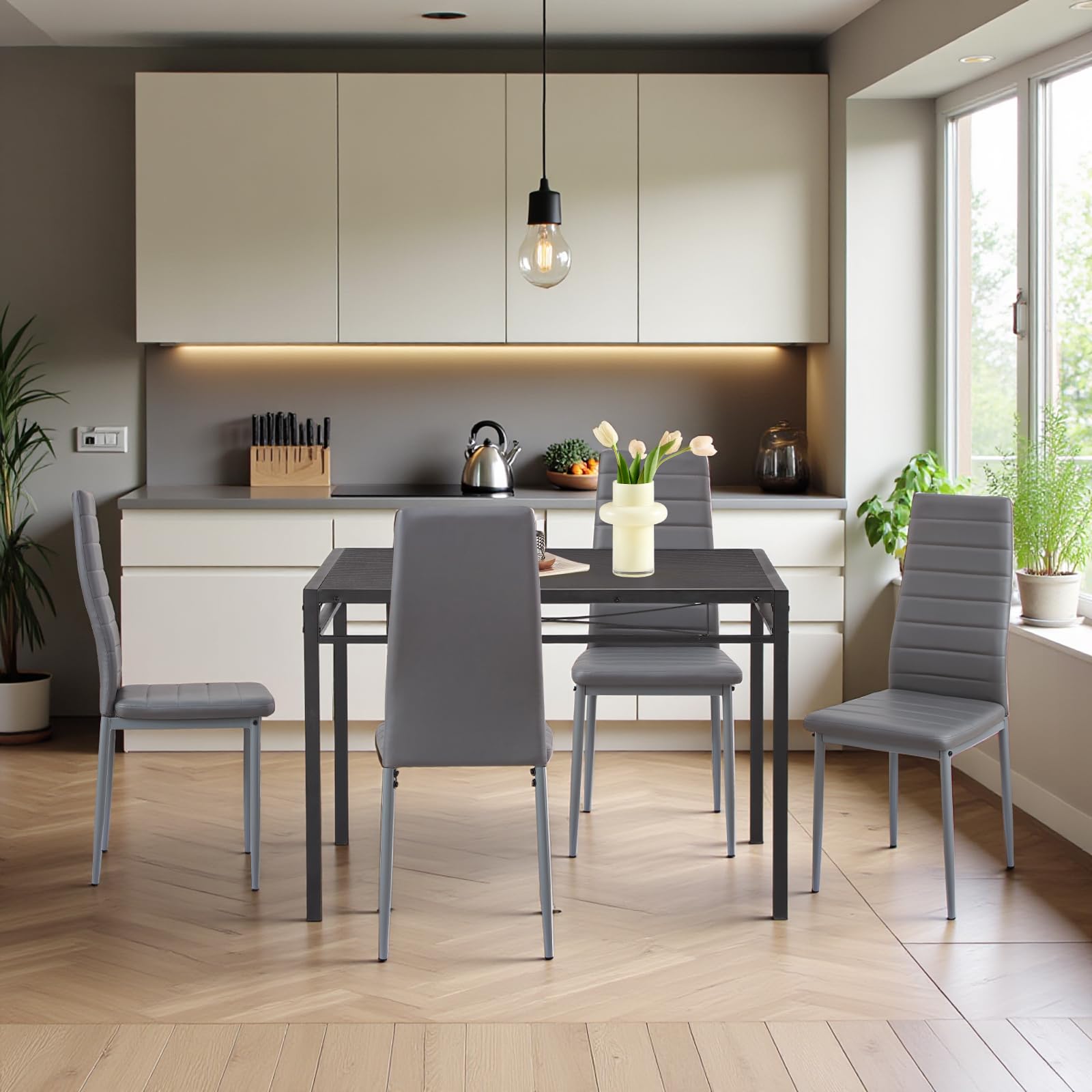buybyroom set 6 sedie sala da pranzo grigie, sedie cucina moderne con gambe in metallo sedie imbottite, Semplici da montare adatto per sala da pranzo, soggiorno, cucina