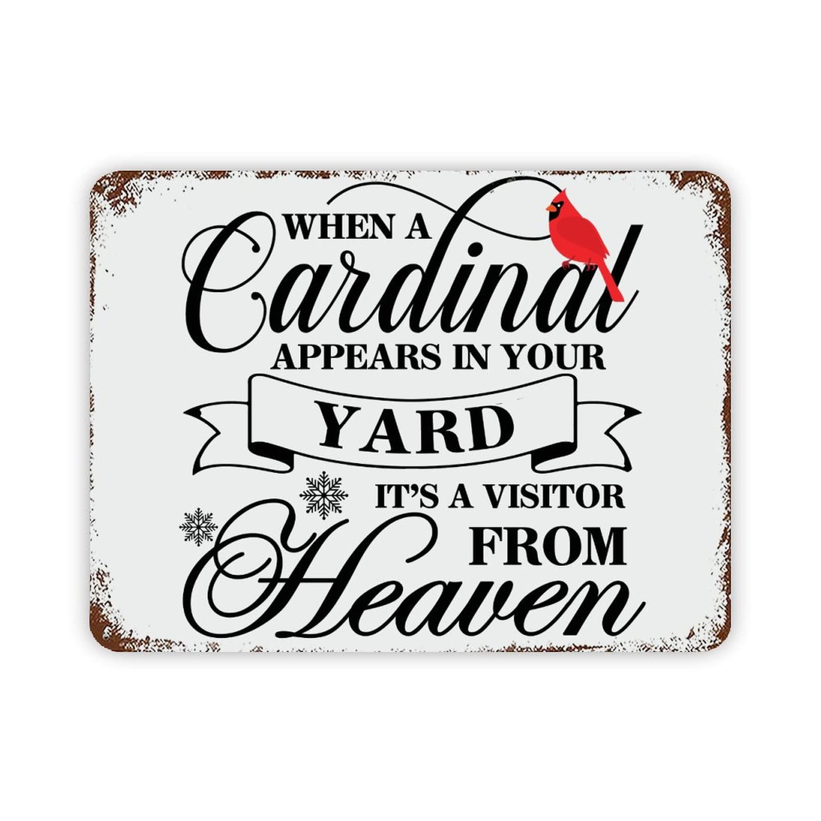 Christmas Sign,When A Red Bird Appears in Your Yard It's A Visitor from Heaven Vintage Farmhouse Decorative Aluminum Tin Metal Signs for Living Room Bedroom Home Decor Print Poster Wall Art 12x16